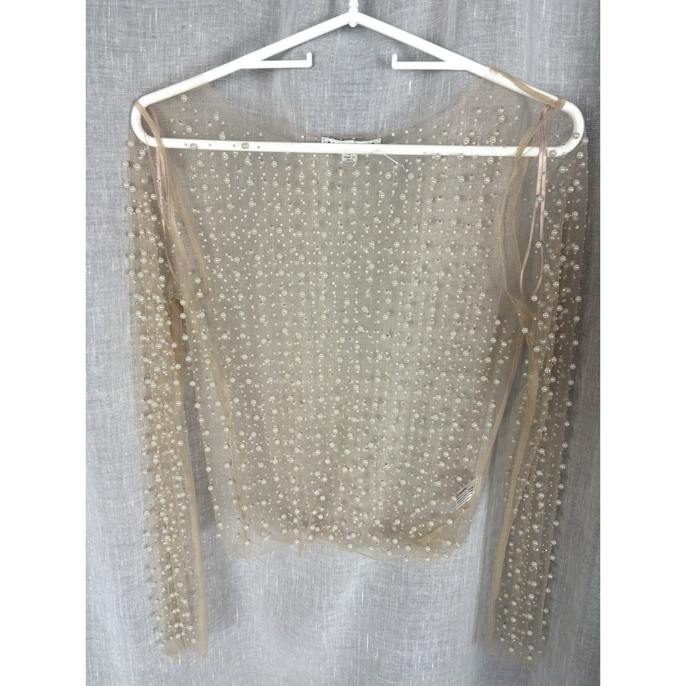 Sheer Pearl Festival Top Embellished Transparent Boho Fairy Angelcore Small 3-D - Picture 12 of 14